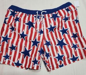 Mad Engine Men's XL Elastic Waist Stars & Stripes USA Flag Swim Trunks